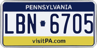 PA license plate LBN6705