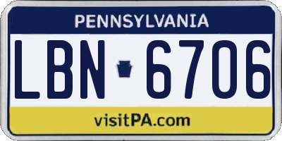 PA license plate LBN6706