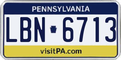 PA license plate LBN6713