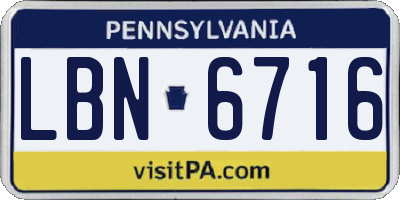 PA license plate LBN6716