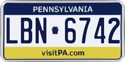PA license plate LBN6742
