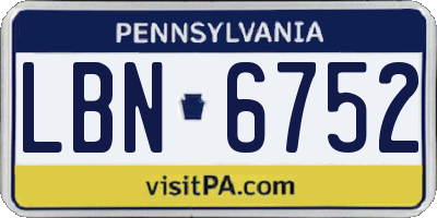 PA license plate LBN6752