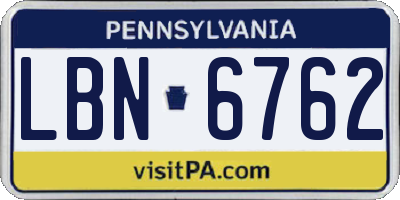 PA license plate LBN6762