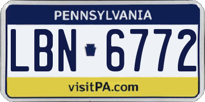 PA license plate LBN6772