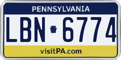 PA license plate LBN6774