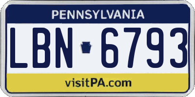 PA license plate LBN6793