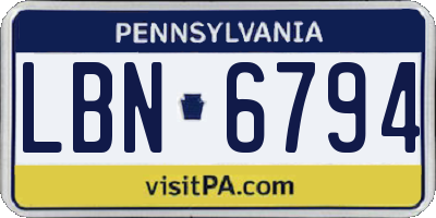 PA license plate LBN6794
