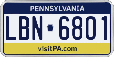 PA license plate LBN6801