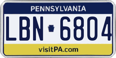 PA license plate LBN6804