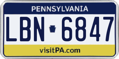 PA license plate LBN6847