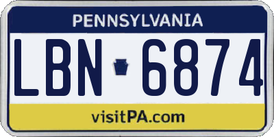PA license plate LBN6874