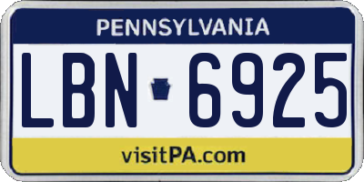 PA license plate LBN6925