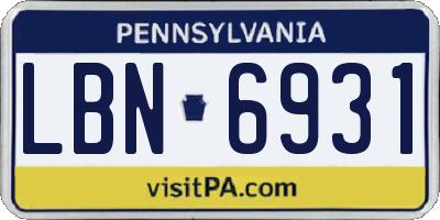 PA license plate LBN6931