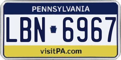 PA license plate LBN6967