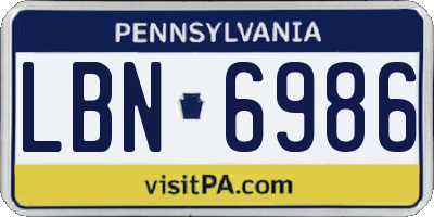 PA license plate LBN6986