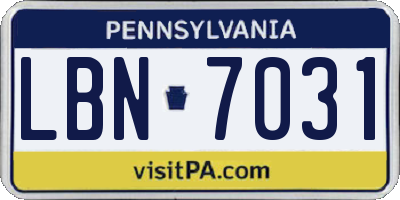 PA license plate LBN7031