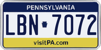 PA license plate LBN7072