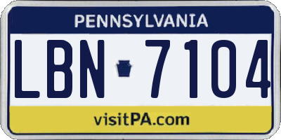 PA license plate LBN7104