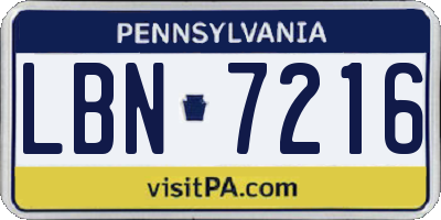 PA license plate LBN7216