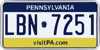 PA license plate LBN7251