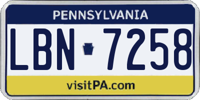 PA license plate LBN7258