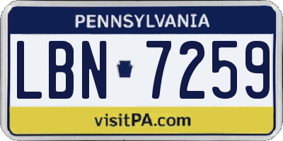 PA license plate LBN7259