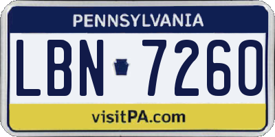 PA license plate LBN7260