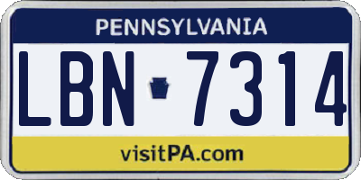 PA license plate LBN7314