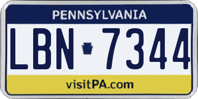 PA license plate LBN7344