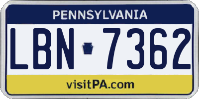 PA license plate LBN7362