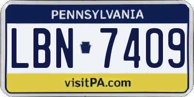 PA license plate LBN7409