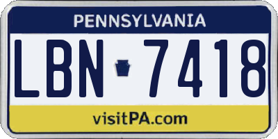 PA license plate LBN7418