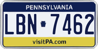 PA license plate LBN7462