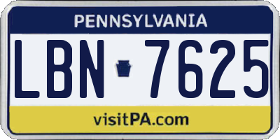 PA license plate LBN7625