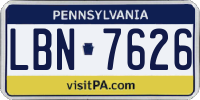 PA license plate LBN7626