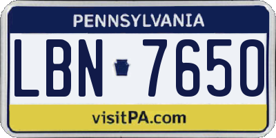 PA license plate LBN7650