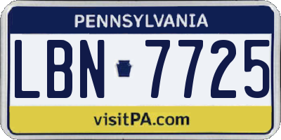 PA license plate LBN7725