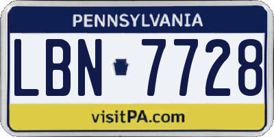 PA license plate LBN7728