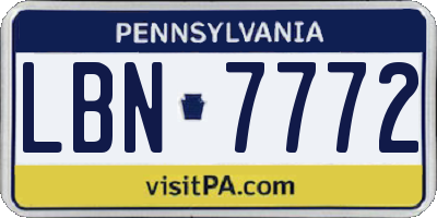 PA license plate LBN7772