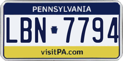 PA license plate LBN7794