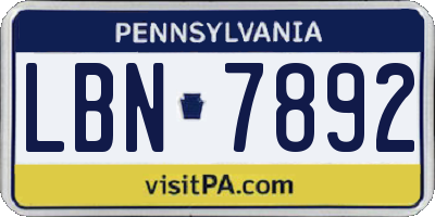 PA license plate LBN7892