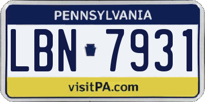 PA license plate LBN7931