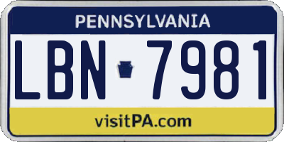 PA license plate LBN7981