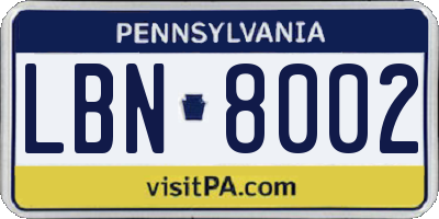 PA license plate LBN8002