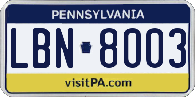 PA license plate LBN8003