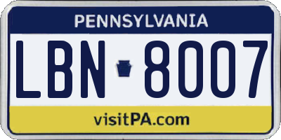 PA license plate LBN8007