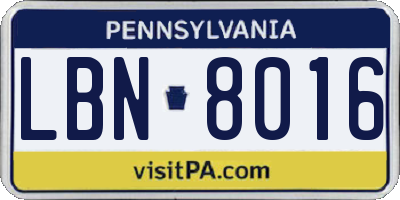 PA license plate LBN8016