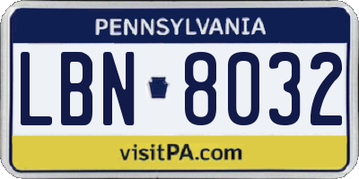 PA license plate LBN8032