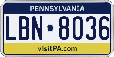 PA license plate LBN8036