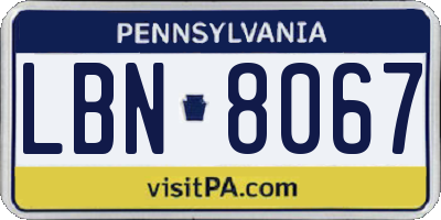 PA license plate LBN8067
